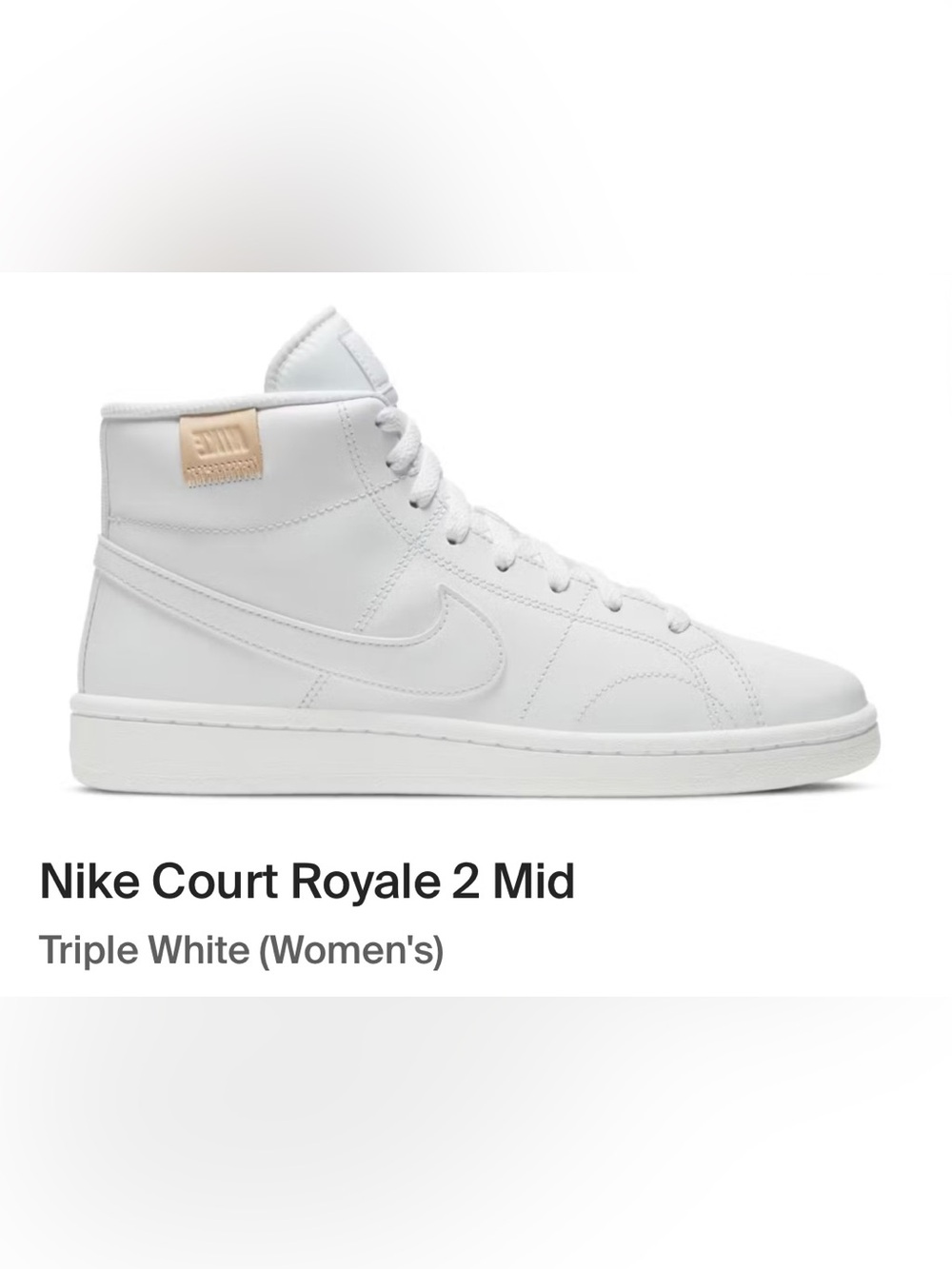 NWOT Women’s Nike Court Royale 2 Mid Triple White